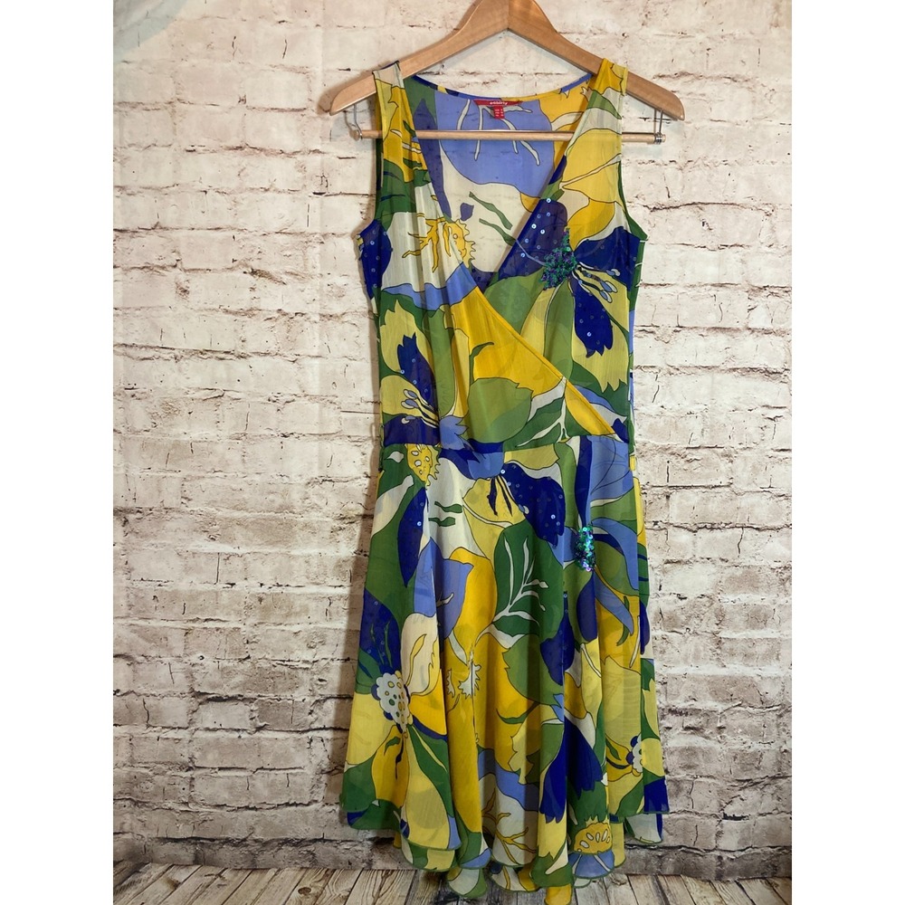 Ochirly Midi Dress Womens Medium Colorful Retro Florals Midi Flowy‎ Sequins